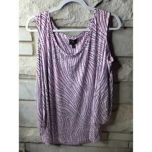JM Collection Womens 3X Pink Purple Geometric Cold Shoulder 3/4 Sleeve Top
